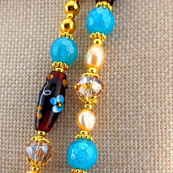 Artisan Venetian Wedding Cake Lampwork, Aqua, Freshwater Pearls - Picture 4 of 4